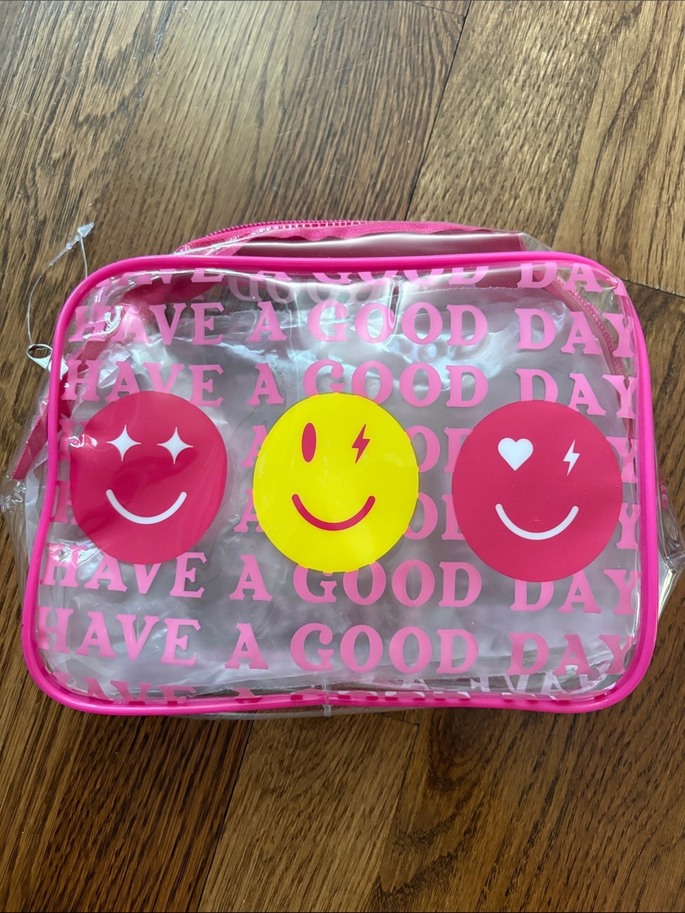 Pink Clear Cosmetic Bag “Have a Good Day” Smiley Faces